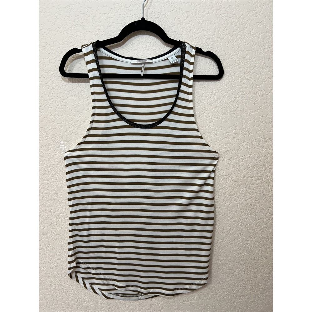 Scotch & Soda Poolside Ivory Brown Striped Viscose Tank Top Sz L Muscle Tank